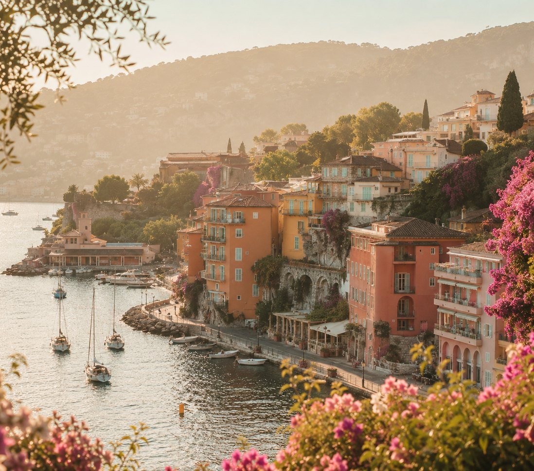 Villefranche-sur-Mer from above, in golden light